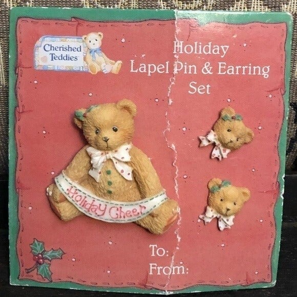 Cherished Teddies Brooch Earring Set NOC - Picture 1 of 5